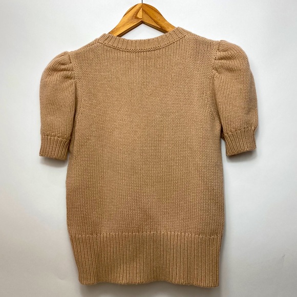 Kate Spade Knit Sweater, Crewneck Puff Shoulder Rib Trim Tan Black XS, NWOT - Picture 5 of 5